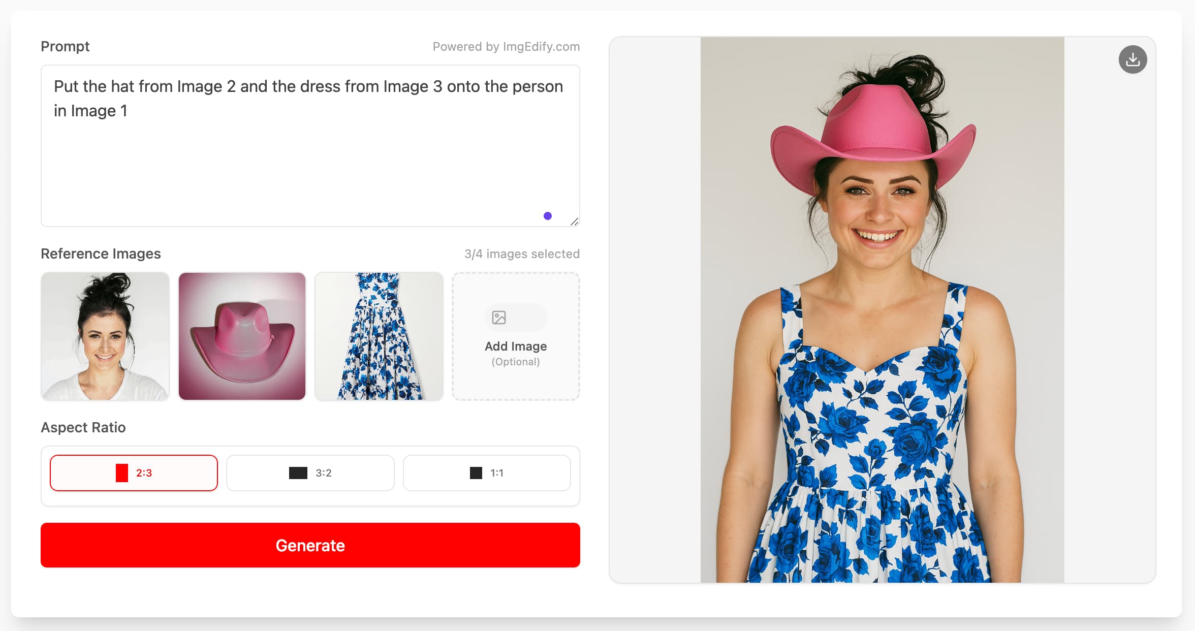 Virtual try-on result using Imgedify AI Image Generator